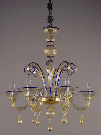 6 lights chandelier gold-cobalt decorated