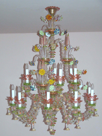 Rezzonico chandelier with 15 lights and polychrome flowers